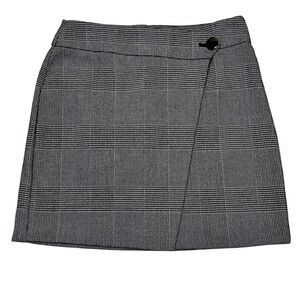 LOFT Gray Black Plaid Wrap Button Mini Skirt 8 Career Officecore Preppy